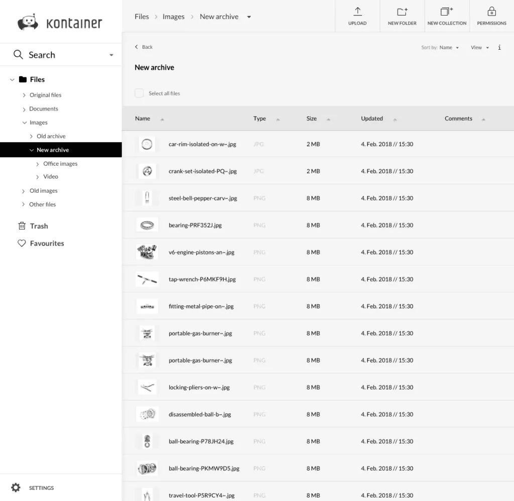 Kontainer - Digital Asset Management - List view tools Kontainer - Digital Asset Management