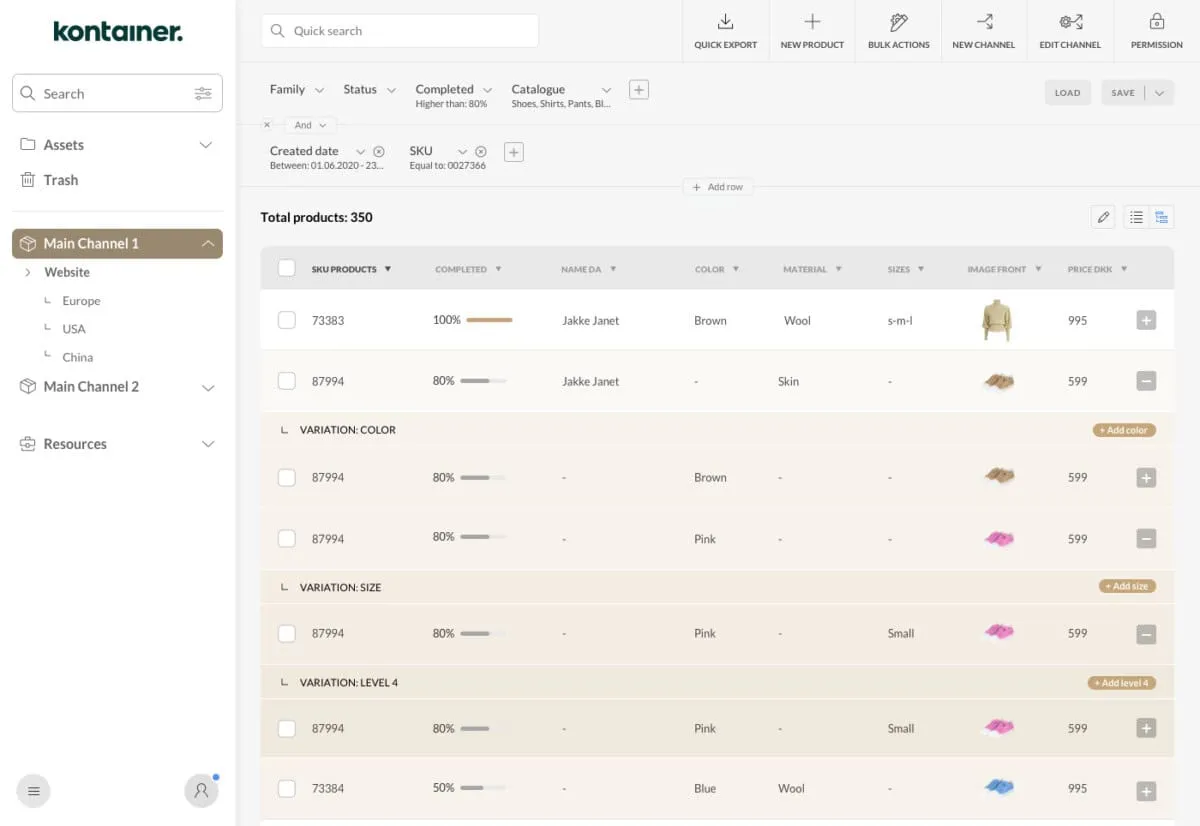 PIM - List + filter