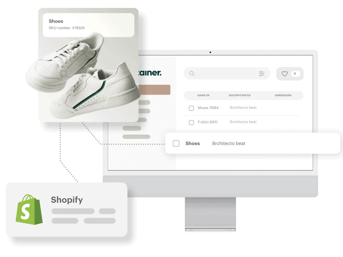 Kontainer_Shopify connector Kontainer PIM & DAM connected and sending data and assets to Shopify